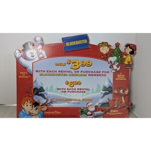 Blockbuster Video Christmas Display Stand Cardboard Red Peanuts Frosty Rudolph